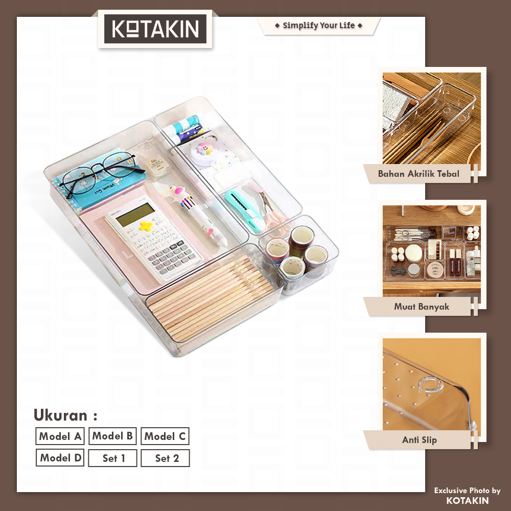 Organizer Laci Set 4Pcs 3Pcs Bening Akrilik